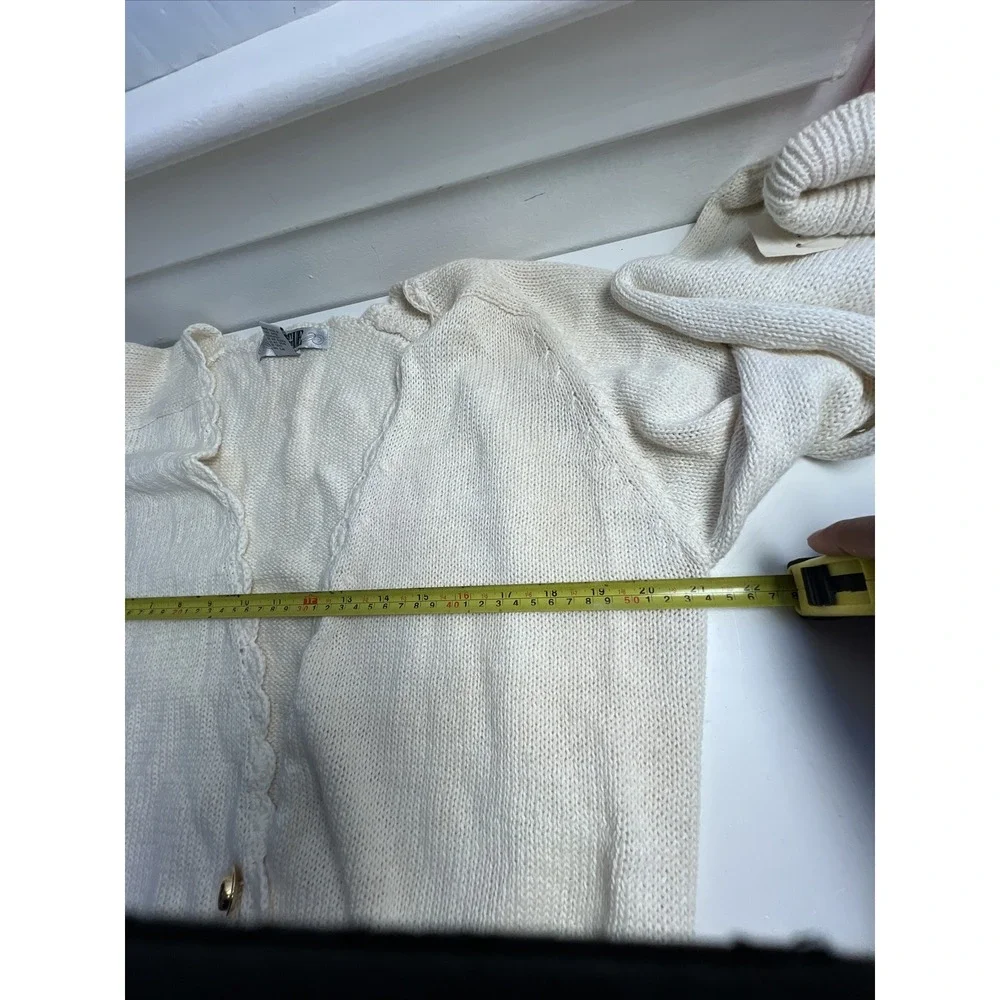 Vintage Segue  Knitted Ivory Gold  Button‎ Cardigan Sweater Sz Large